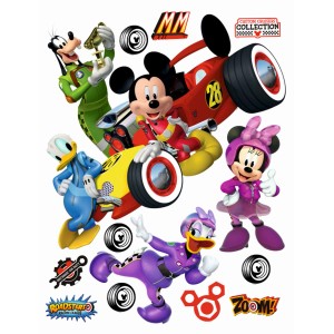 Disney Wandtattoo mit Micky Maus, Donald Duck und Freunden in bunten Rennautos, 65x85cm.