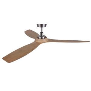 Energiespar Deckenventilator Moto Nickel mit Teak-Flügeln und Fernbedienung, 132 cm Durchmesser.