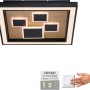Quadratische LED-Deckenleuchte Eliza in Holzoptik Natur, 48x48 cm, mit separater Schaltung.