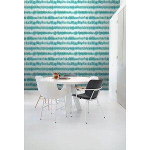 ESTAhome Vliestapete: Horizontale Tie-Dye Shibori Streifen in Türkis und Weiß. Moderne Wandgestaltung für Ihr Zuhause.