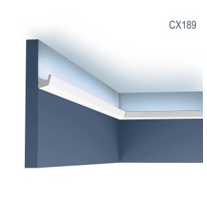 Weiße ORAC DECOR CX189 Eckleiste für indirekte Beleuchtung an Wand und Decke.