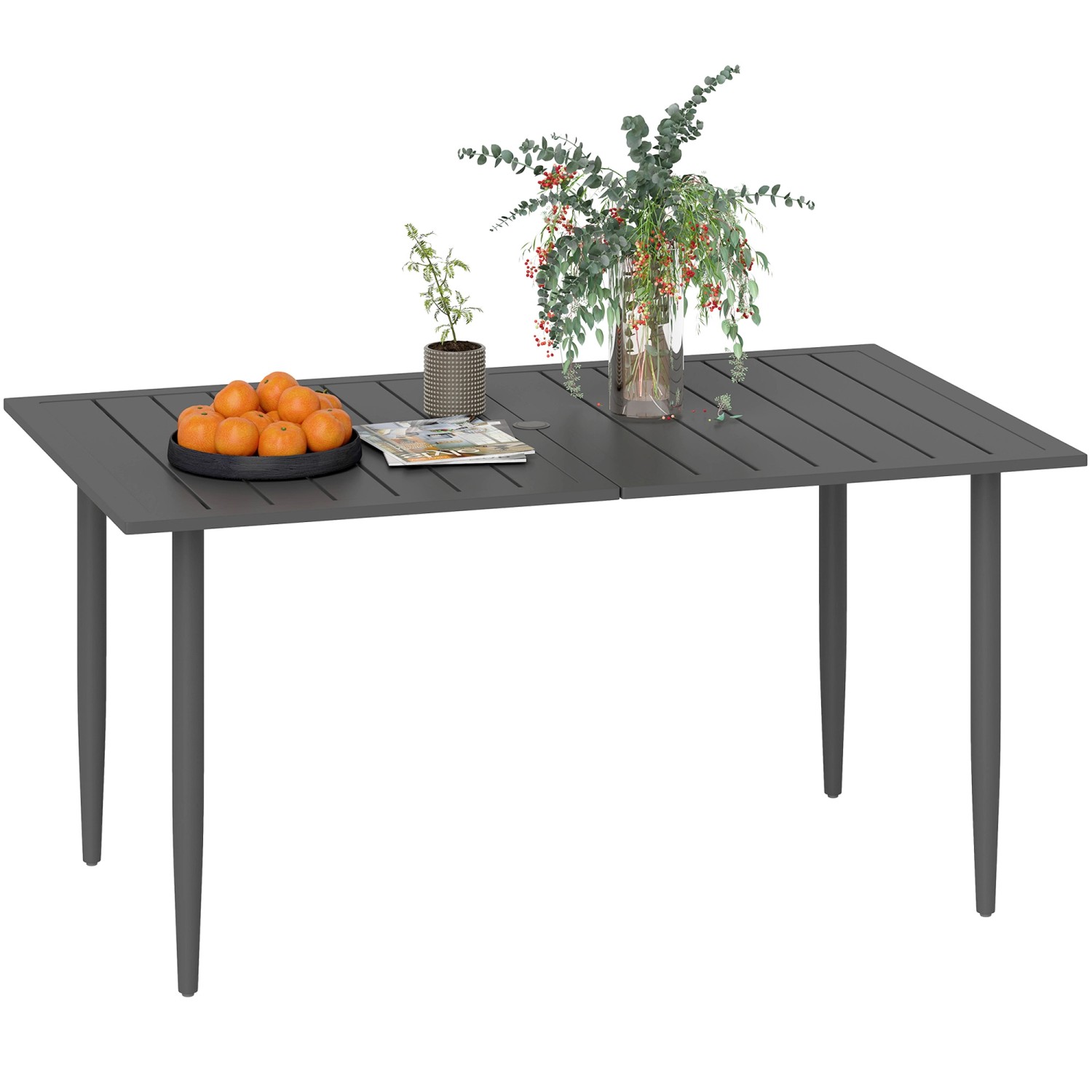 Outsunny Gartentisch mit Schirmloch Stahl  Metall 150L x 90B x 73H cm Schwarz