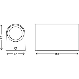 Skizze der Telefunken LED-Wandleuchte (2er) in Anthrazit mit Maßangaben.