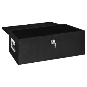 DELUKE Aluminiumbox Mit Deckel Abschließbar Alubox Deichselbox Alu Anhängerbox Werkzeugkiste Transportbox Metallkiste 90x47x33,5cm Schwarz