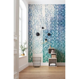 Sanders & Sanders Fototapete Jugendstil Blau, florales Muster im Interieur.