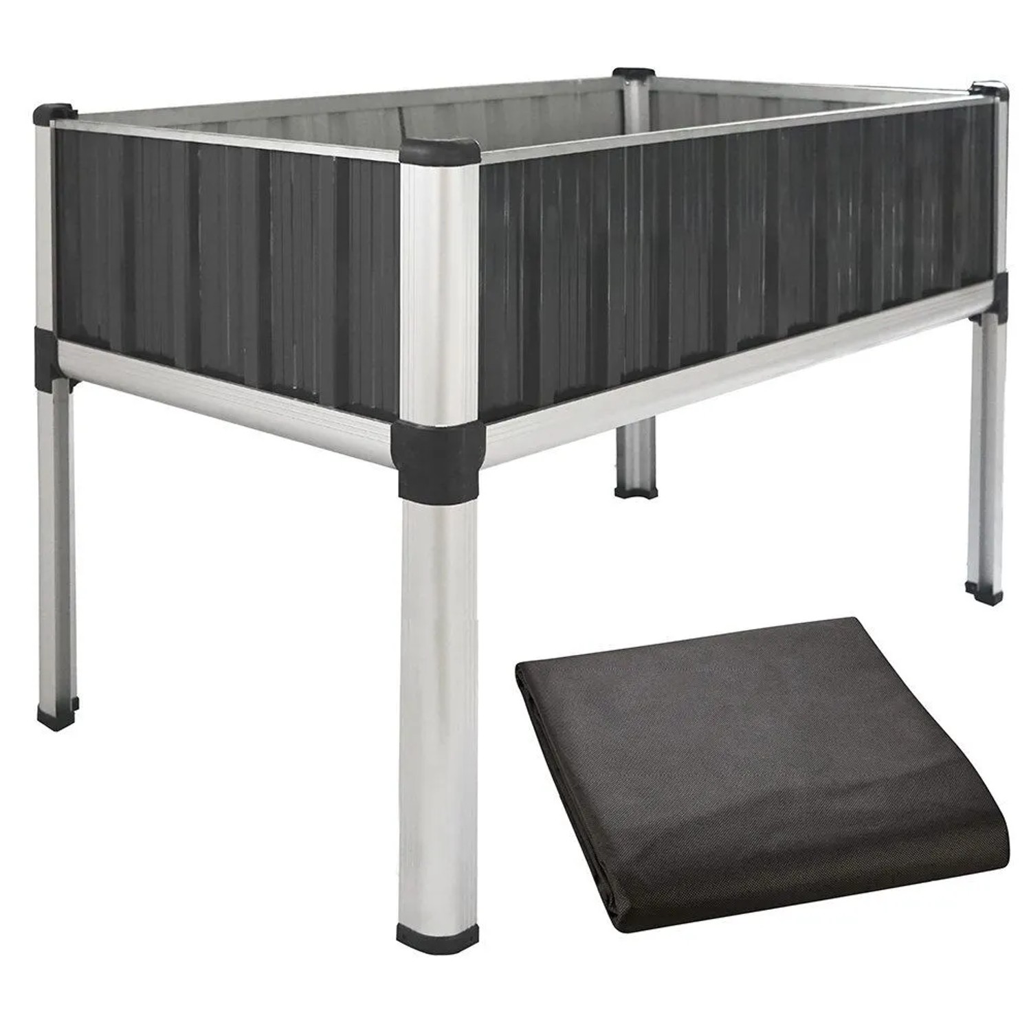 TTL GARDEN Hochbeet SUPERIOR XL 112×60×80 cm – Großes Metall Hochbeet Anthrazit Silber für Kräuter Gemüse Garten