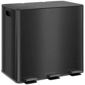 Schwarzer HOMCOM Mülleimer mit 3 Fächern (je 15L) und Tretpedalen.