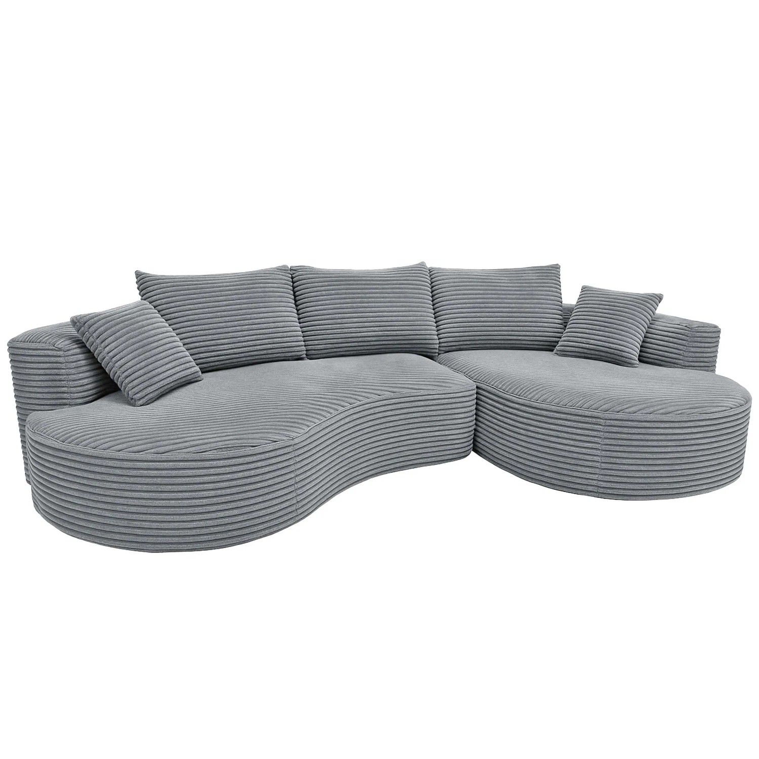 MCW Sofa-Garnitur P19 3-Sitzer Stoff/Textil Cord Liegefläche Rechts Hellgrau