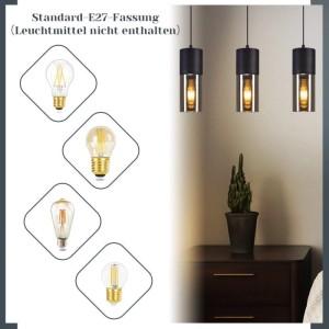 ZMH Pendelleuchte 3 flammig Vintage Glas Lampenschirm E27 Hängeleuchte für Esszimmer Küche Schlafzimmer