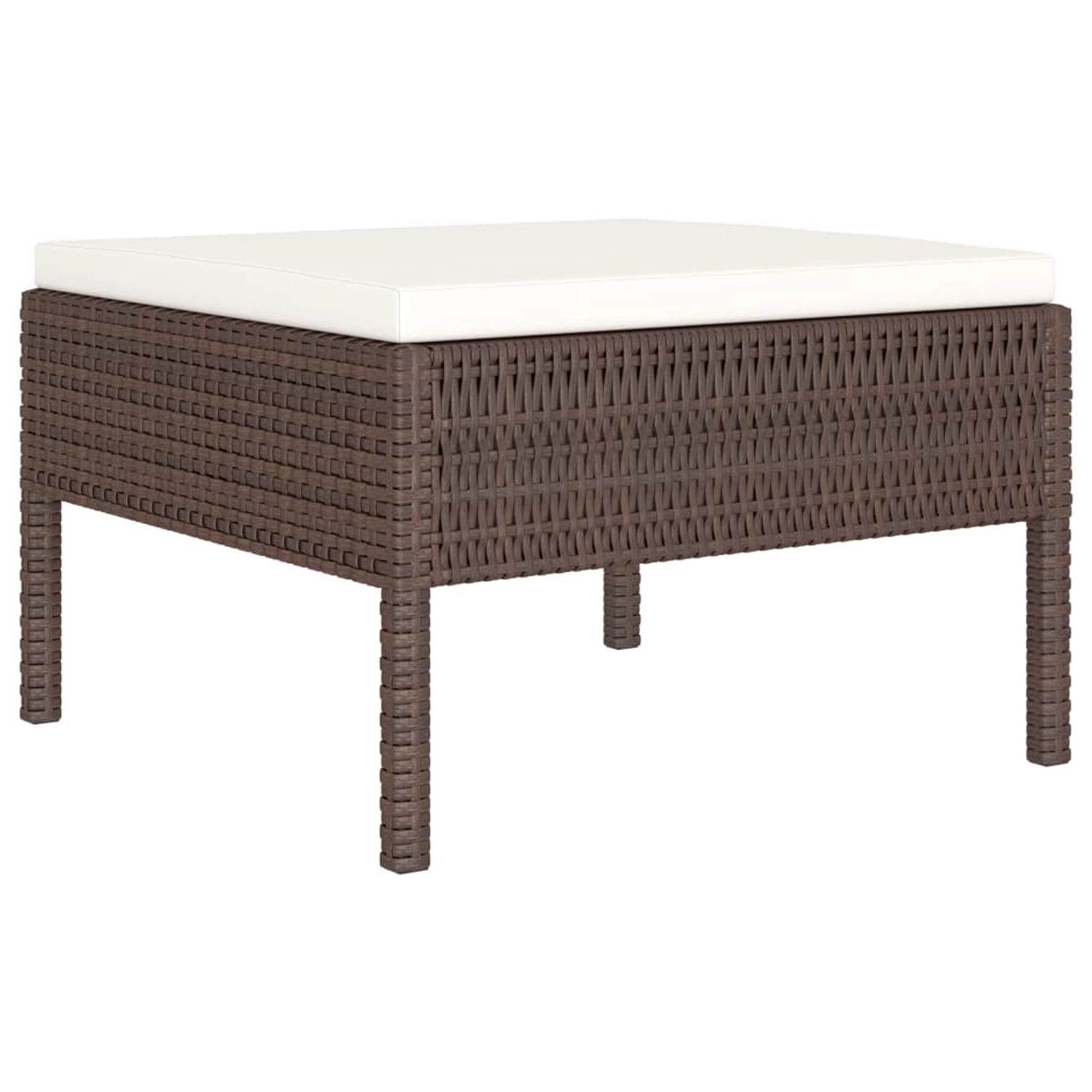 Brauner vidaXL Gartenhocker aus Rattan mit cremefarbenem Polster, Teil eines Lounge Sets.