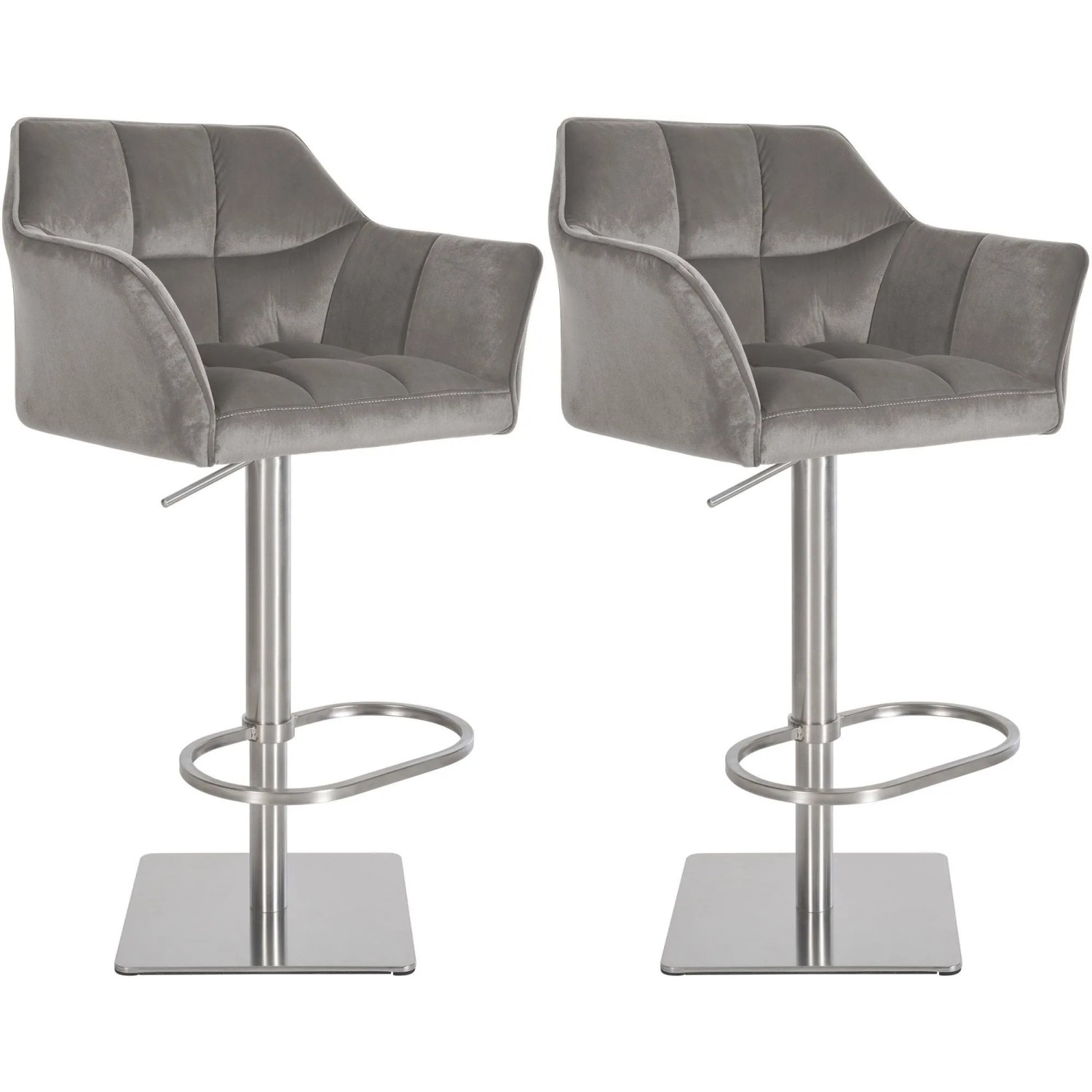 CLP 2er Set Barhocker Damaso Samtbezug Edelstahl/grau