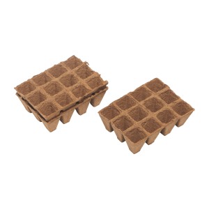 Zwei Sets eckige Anzuchttöpfe, je 36 Stück, 4x4 cm, aus biologisch abbaubarem Material für Pflanzenanzucht.