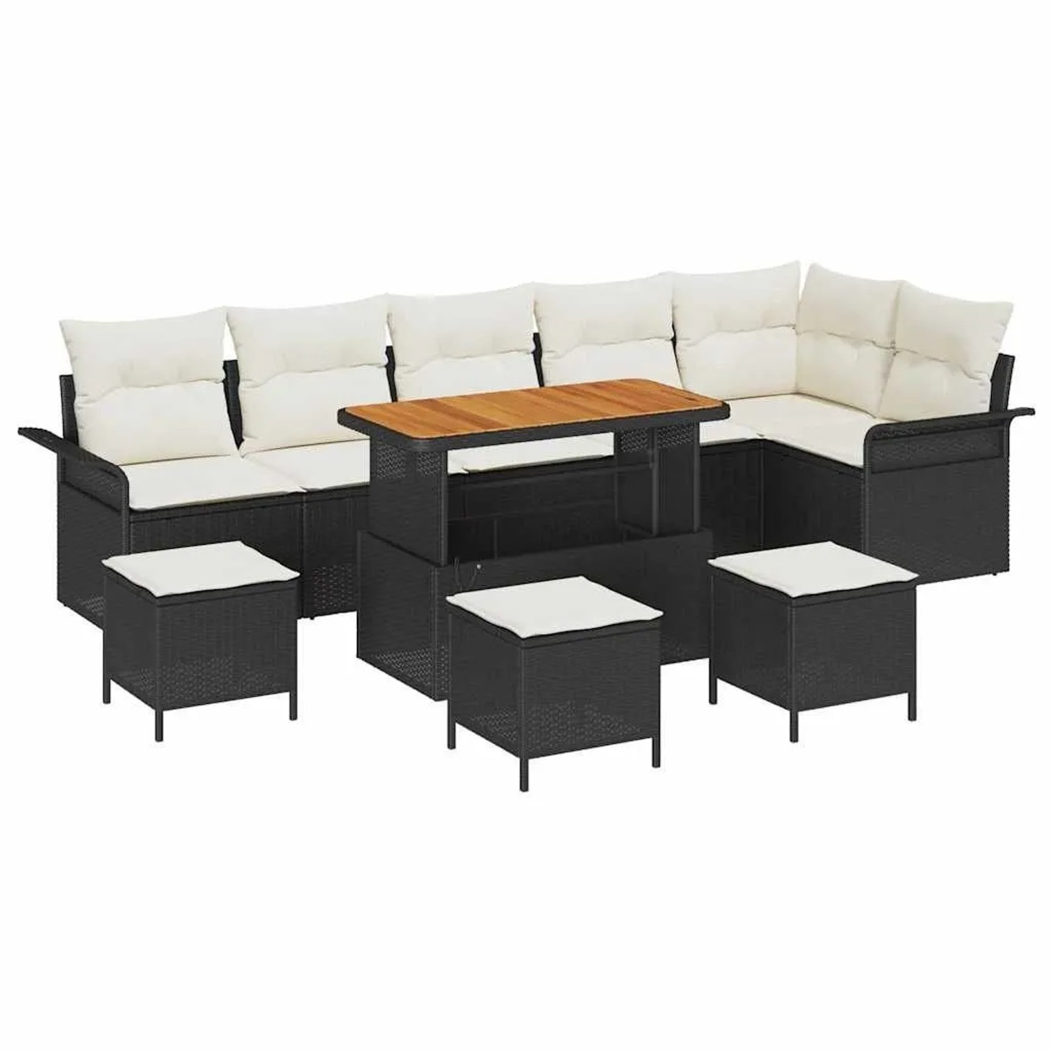 vidaXL Garten-Sofa-Set mit Kissen 10-Tlg Schwarz und Creme 3364110