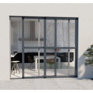 Anthrazitgraue Avosdim Fliegengitter Schiebetür aus Aluminium, 160x240cm, für Insektenschutz.