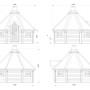 Skizze Palmako Grillkota Eva, 379x379 cm, Holz-Gartenhaus mit Maßen.