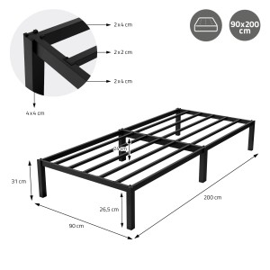 ML-Design Metallbett 90x200cm auf Stahlrahmen mit Lattenrost Schwarz Bettgestell