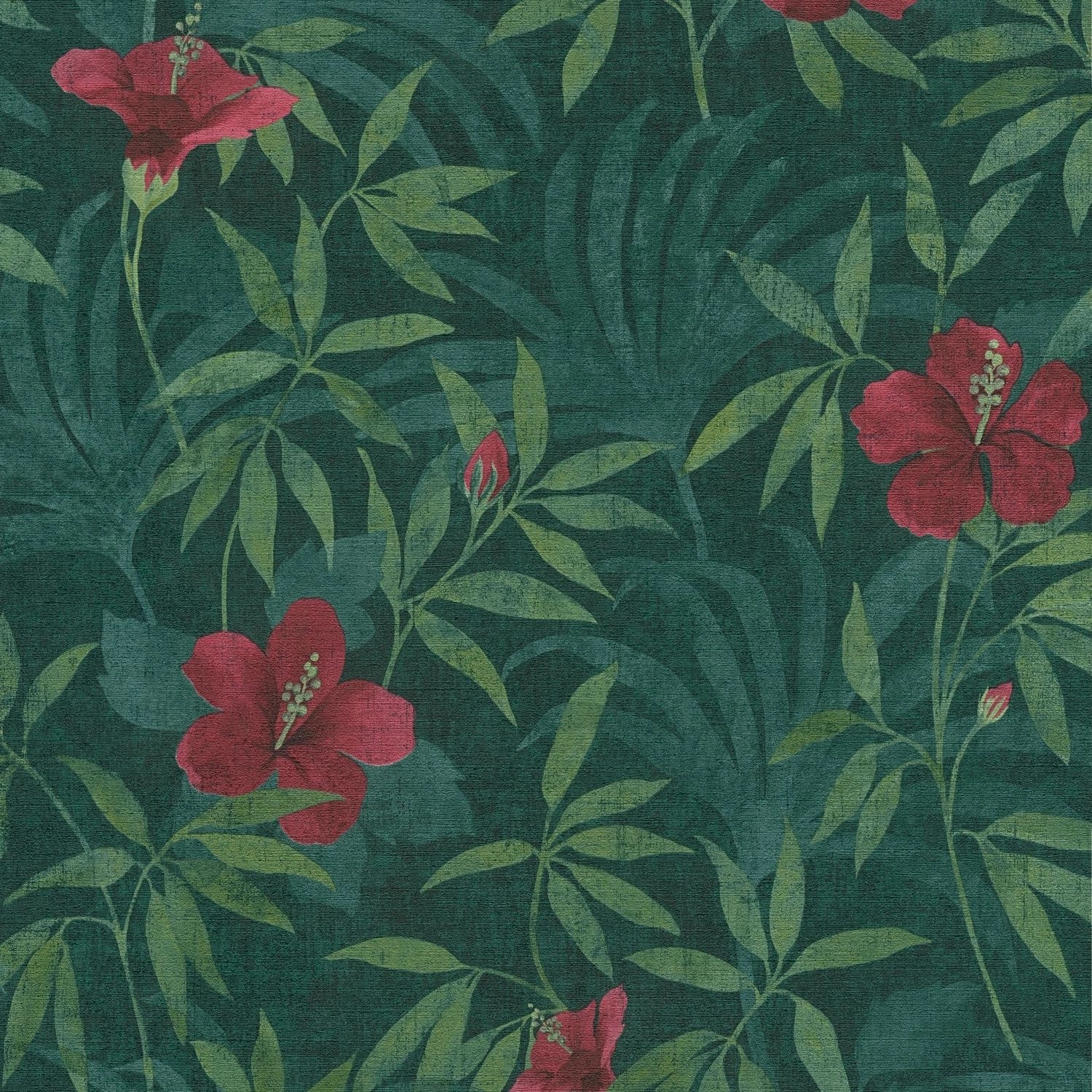 PROFHOME 380281-GU Blumen Tapete Dschungel Matt Grün Rot 0,53 m x 10,05 m 5 günstig online kaufen