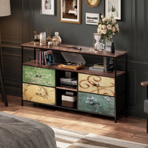PXloue TV Lowboard TV-Schrank 108x30x77cm mit  Stoffschublade  LED Metallrahmen für Wohnzimmer