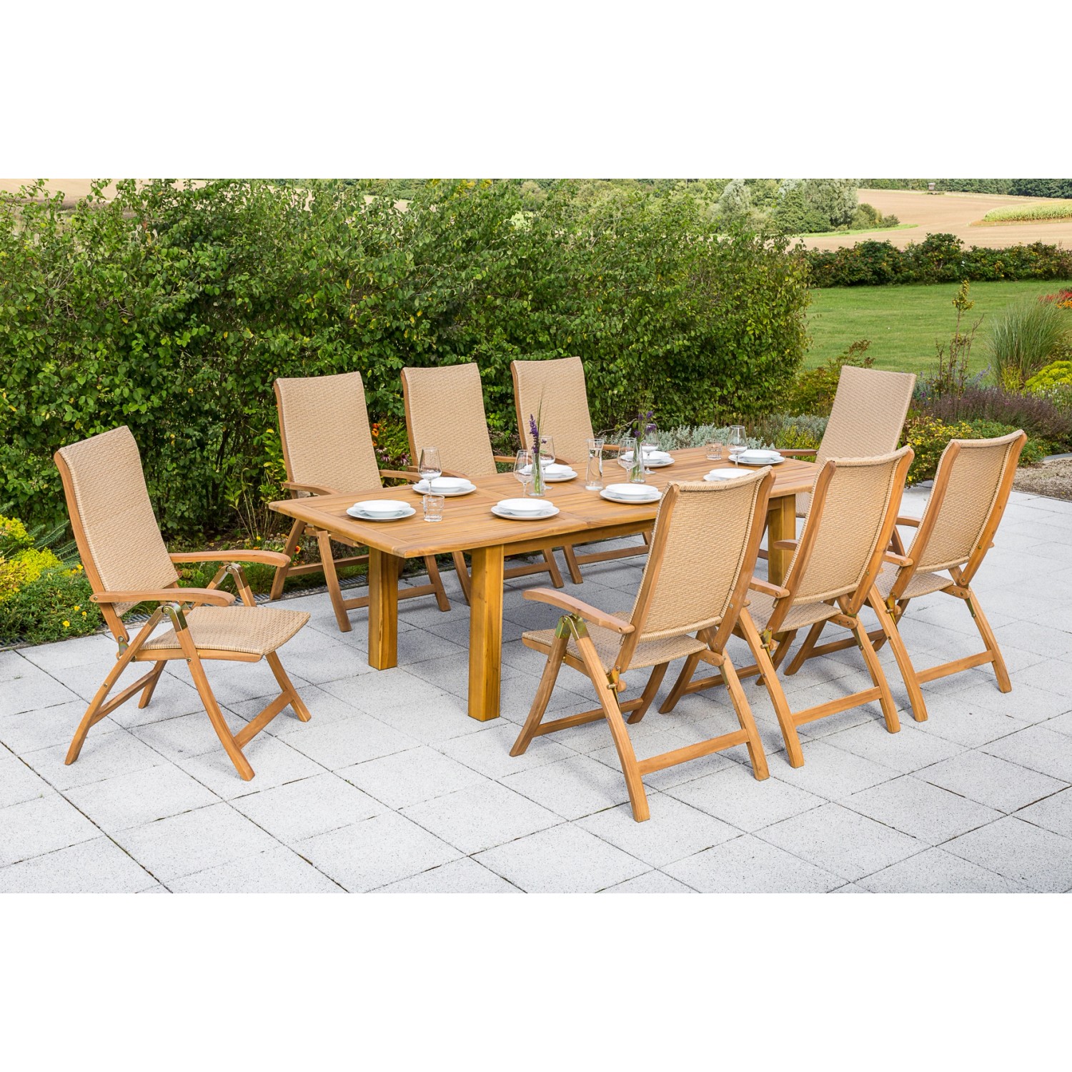 Gartenmöbel-Set Capri 9-tlg. Natur inkl. Doppelausziehtisch günstig online kaufen