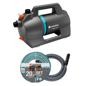 Gardena Gartenpumpe-Set 5000 Silent mit Schlauch und Sauggarnitur für die Gartenbewässerung.