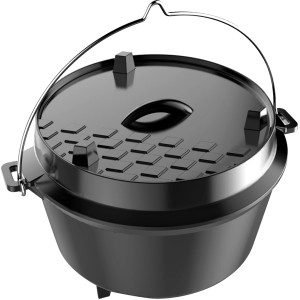 Schwarzer tepro Dutch Oven L aus Gusseisen, ein vielseitiges Grillutensil mit Deckel und Henkel.