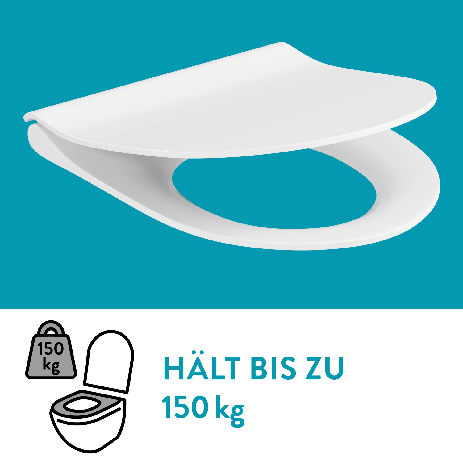 Weißer baliv WC-Sitz für Wand-WC Mansfield, Duroplast mit Soft-Close, bis 150kg belastbar.