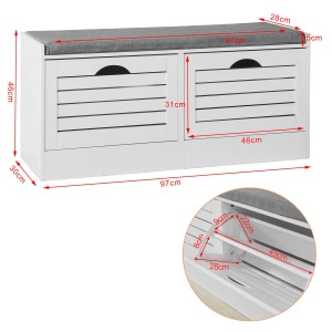 SoBuy Schuhbank mit Sitzfläche und 2 Klappen Schuhkipper MDF Weiß FSR62-W