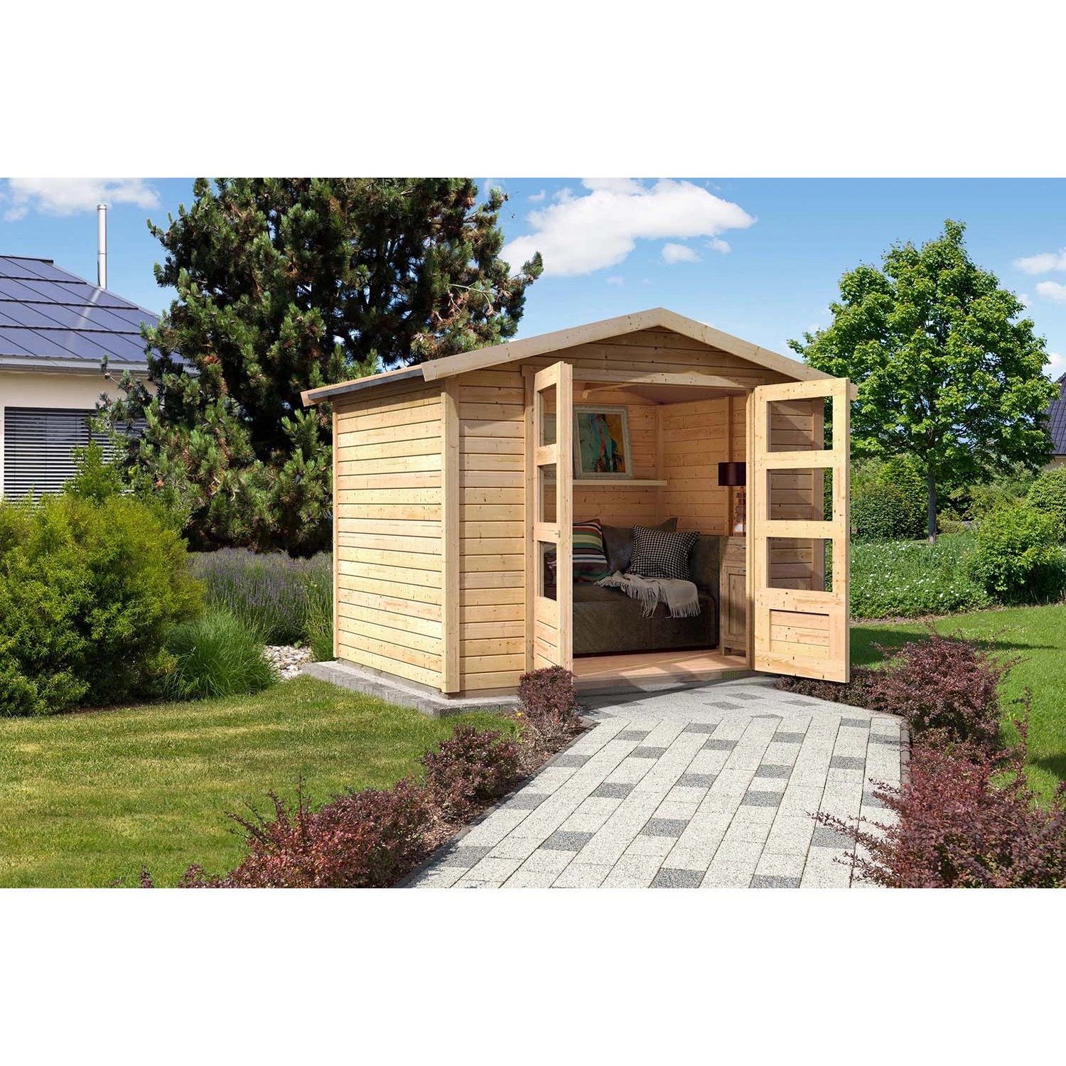 Karibu Holz-Gartenhaus/Gerätehaus Amberg Natur Satteldach Unbehandelt 242 cm x 242 cm