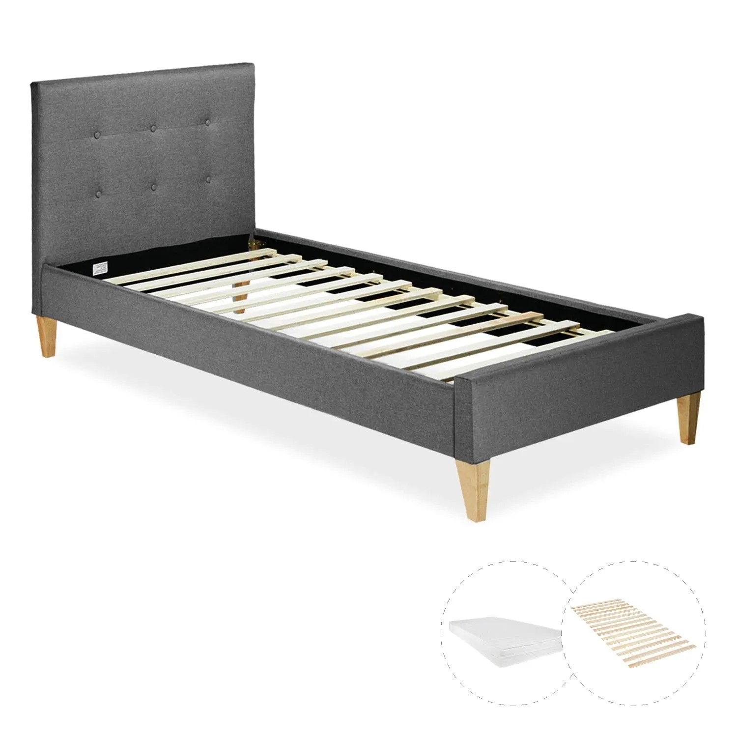 Homestyle4u Polsterbett mit Matratze 90x200 Lattenrost Jugendbett Grau 2281