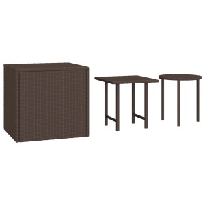 vidaXL Garten-Beistelltische, 3-teilig, braunes Poly Rattan: Hocker, quadratischer und runder Tisch.