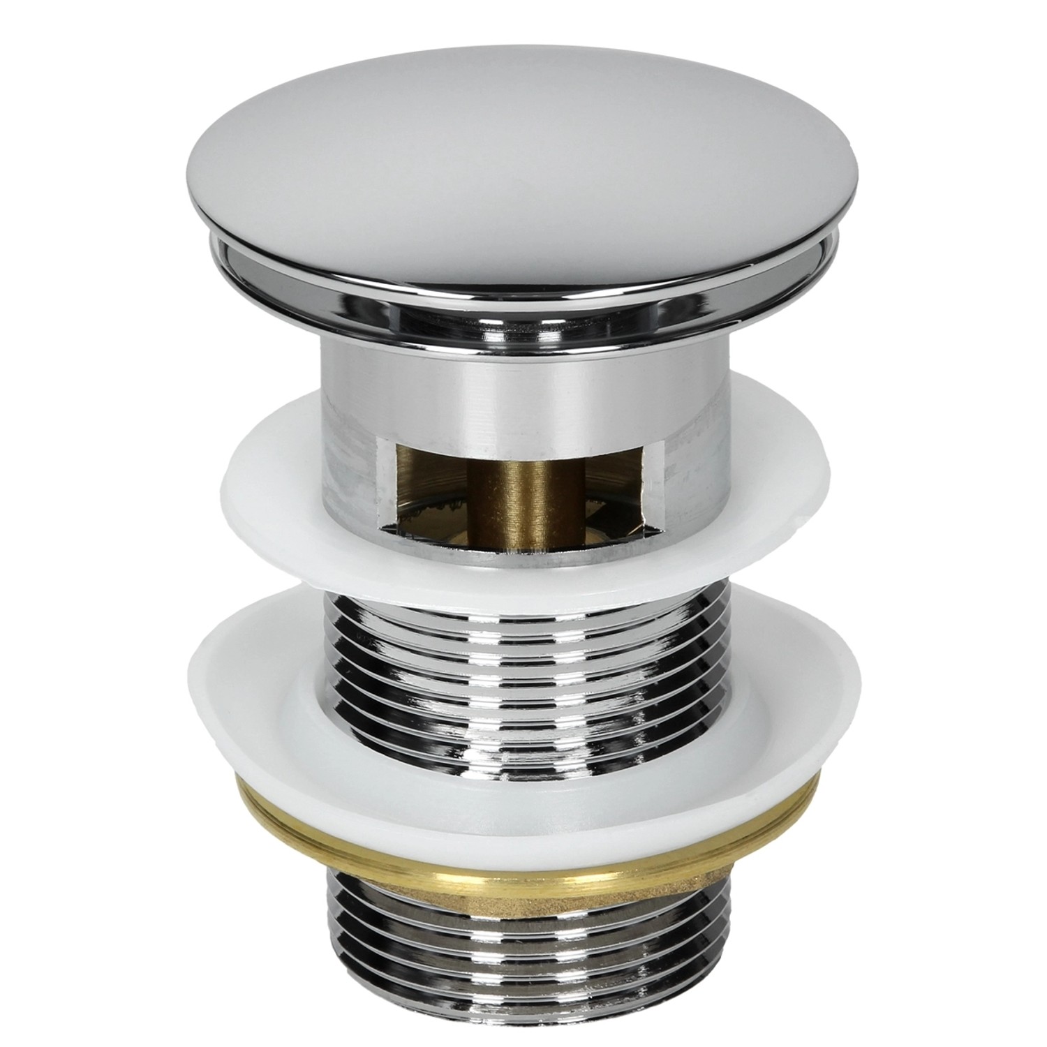 Ablaufgarnitur für ECD Germany Waschbecken, Chrom-Messing mit Push-Open-Technologie.