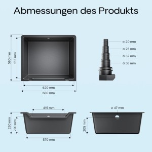 Sunsun Wasserfall Garten Bachlaufschale 60L Teichschale Wasserkaskade Teichwanne