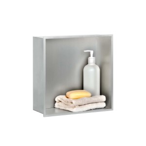 Dalsys Wandnische aus Edelstahl, 30x30cm, silber, mit Seife, Handtüchern und Seifenspender.