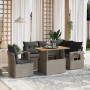 Graue 6-tlg. vidaXL Garten-Sofagarnitur aus Rattan mit Tisch und Kissen.