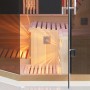 Innenansicht der Dewello Infrarotkabine Ottawa aus Hemlock-Holz mit Glasfront und Vollspektrumstrahler.