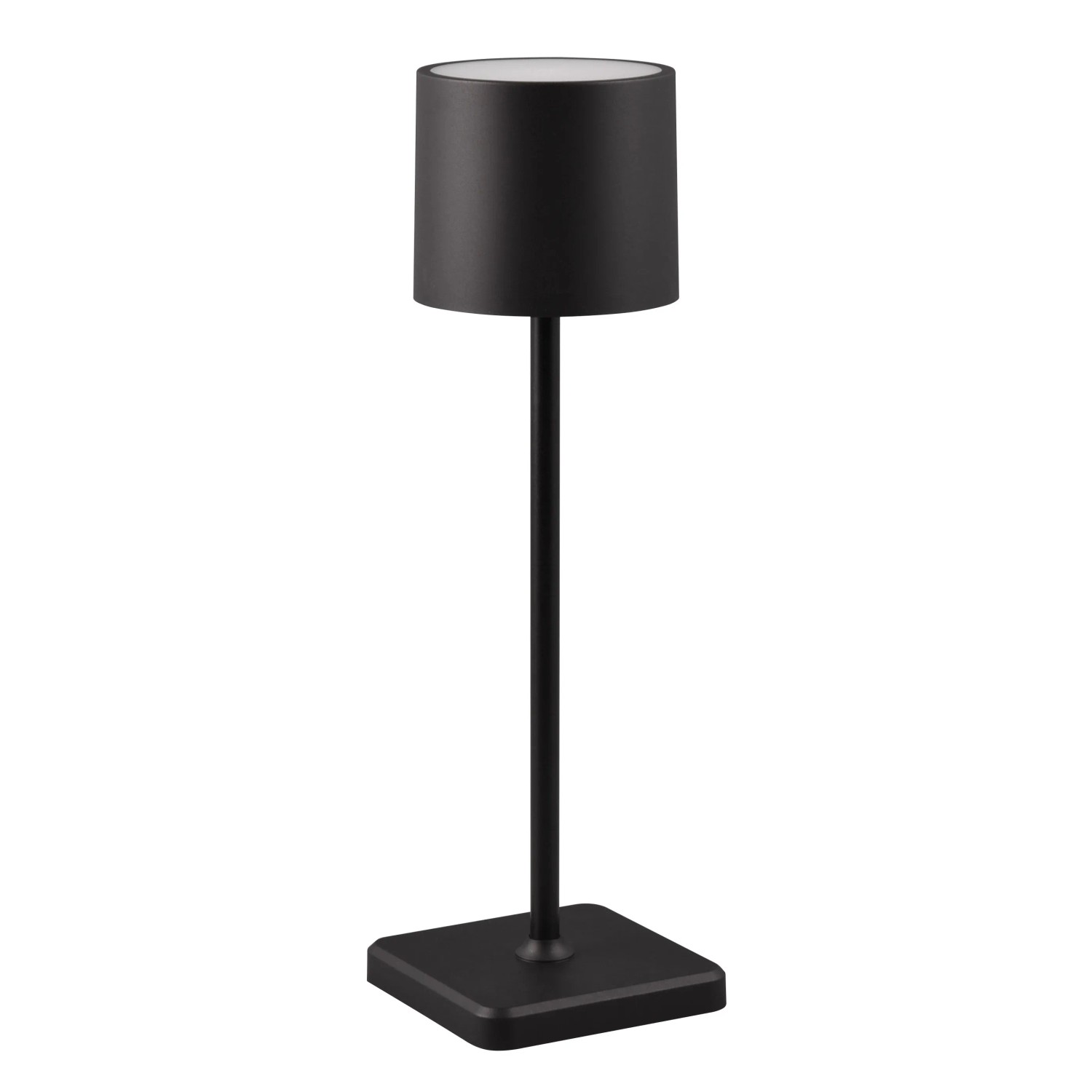 Schwarze Reality LED-Tischleuchte Fernandez, dimmbar, mit Ladestation, Ø 10,5 cm.