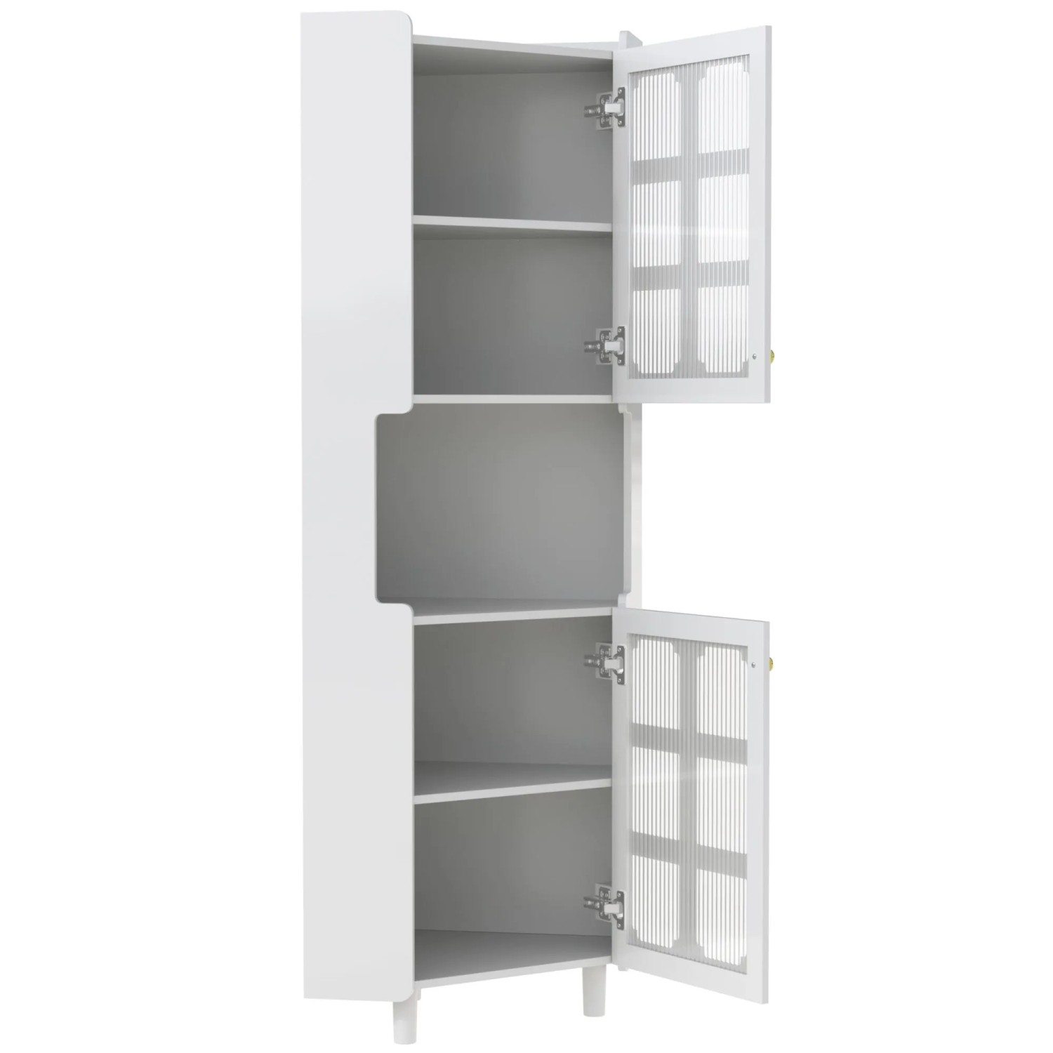 okwish Eckschrank mit LED Beleuchtung Lackoberfläche Kommode Bücherregal 63x157cm Weiß