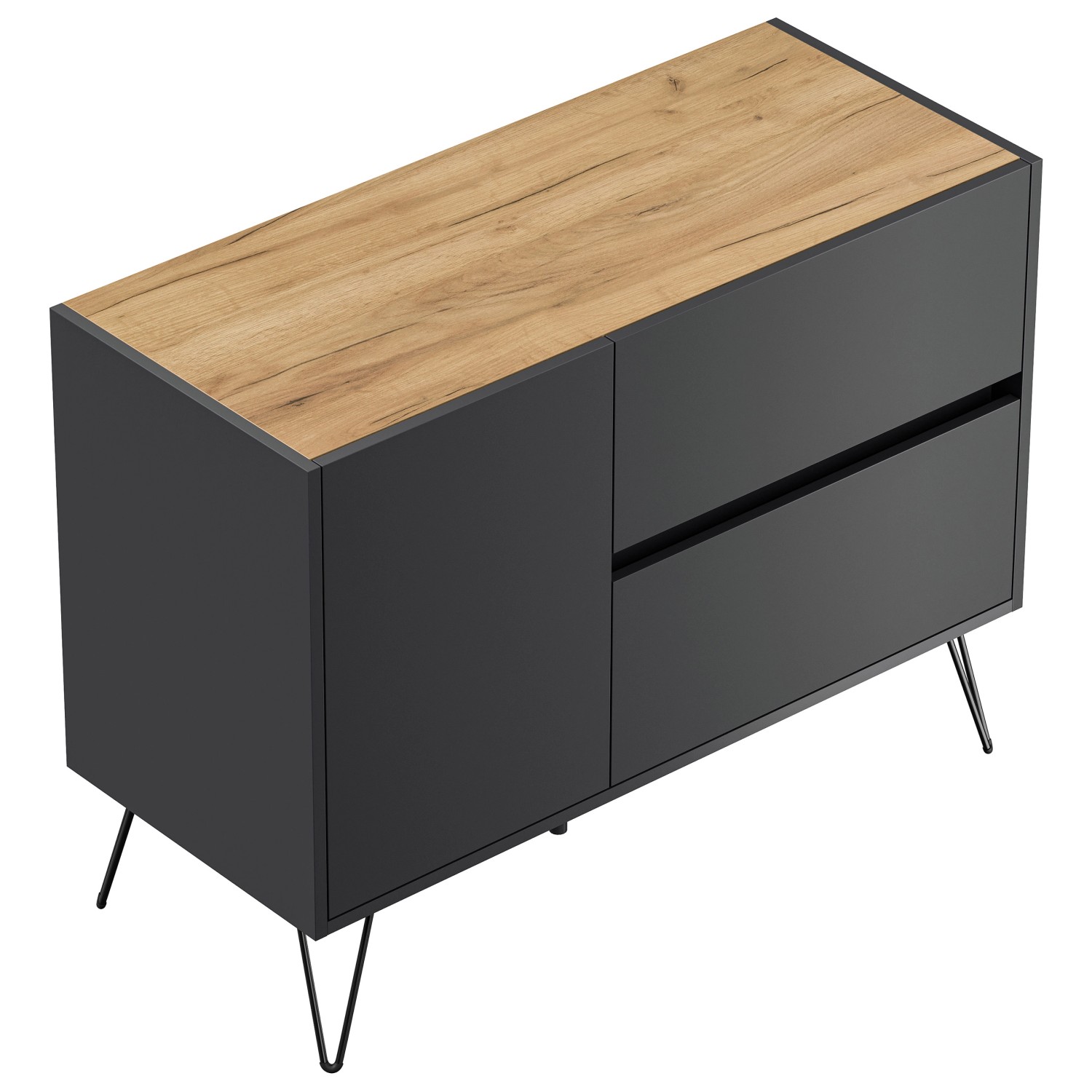 Posseik Sideboard Industrial S 2 Schubladen 1 Tür 100 cm Grafit Eiche Top günstig online kaufen