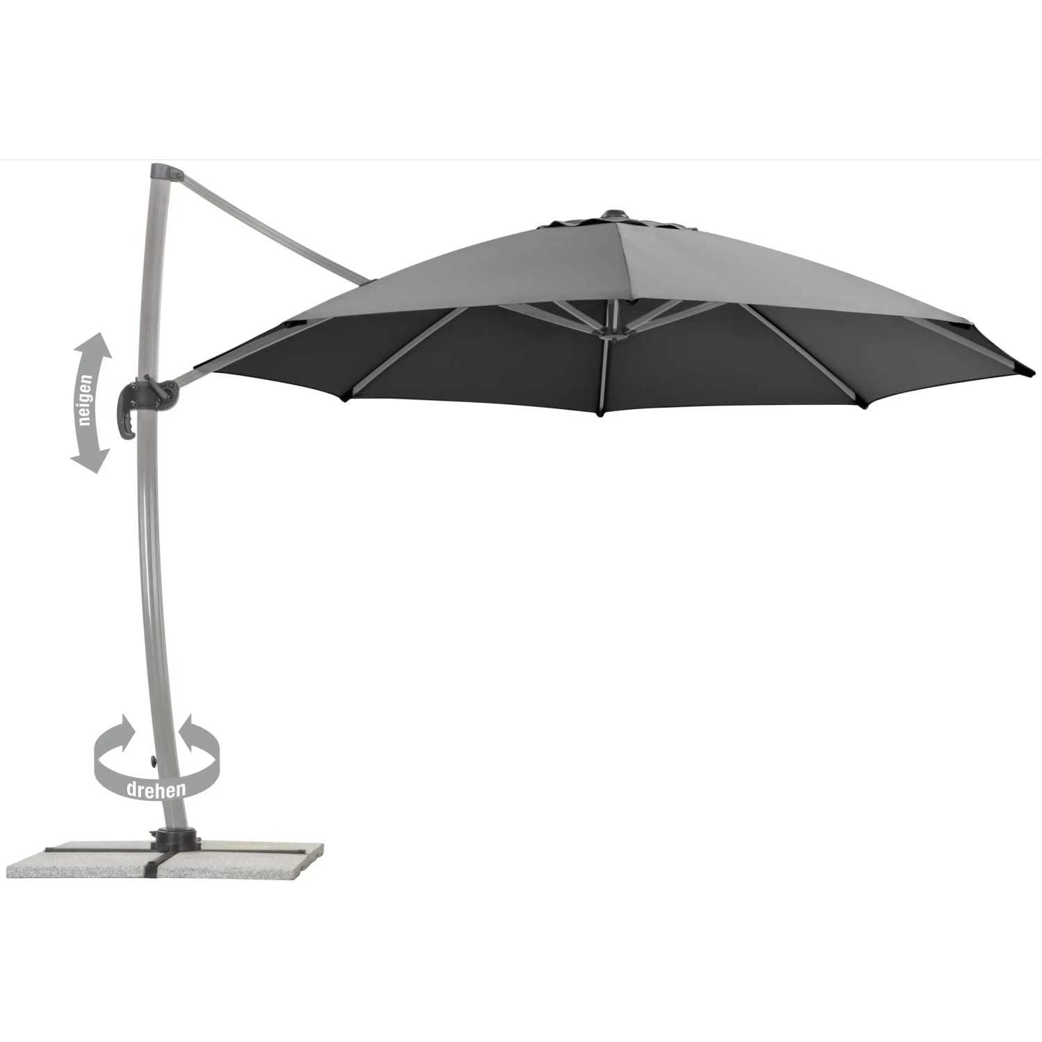 Anthrazit Schneider Ampelschirm Rhodos Ø 350 cm mit Kurbel und Drehfunktion.