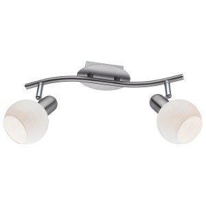 2-flammiger Spot Nicosia, Nickel matt mit weißem Streifenglas. Deckenleuchte für E14 Leuchtmittel.