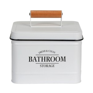Weiße Wenko Badbox Pali mit Deckel und Bambusgriff für Badutensilien.