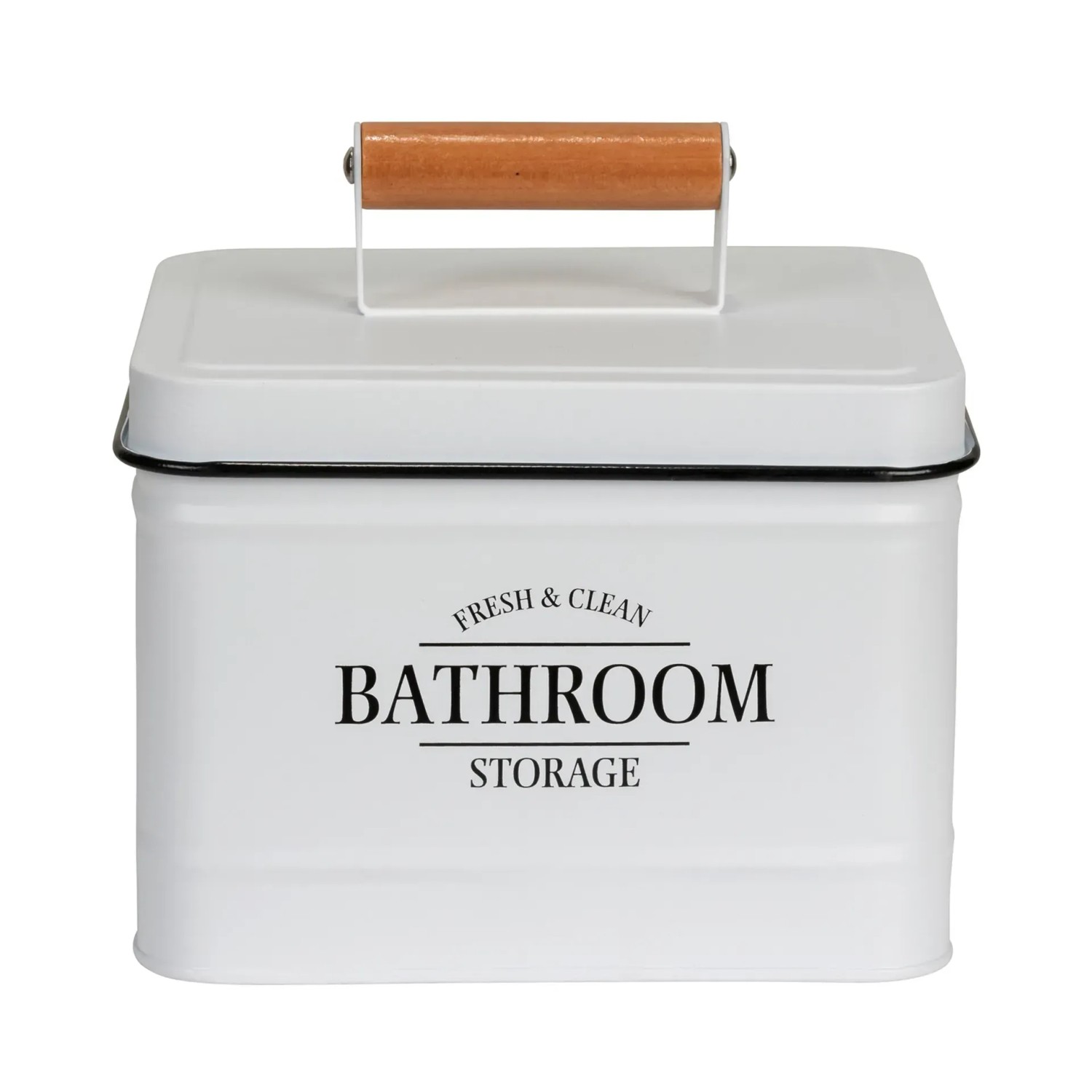 Weiße Wenko Badbox Pali mit Deckel und Bambusgriff für Badutensilien.