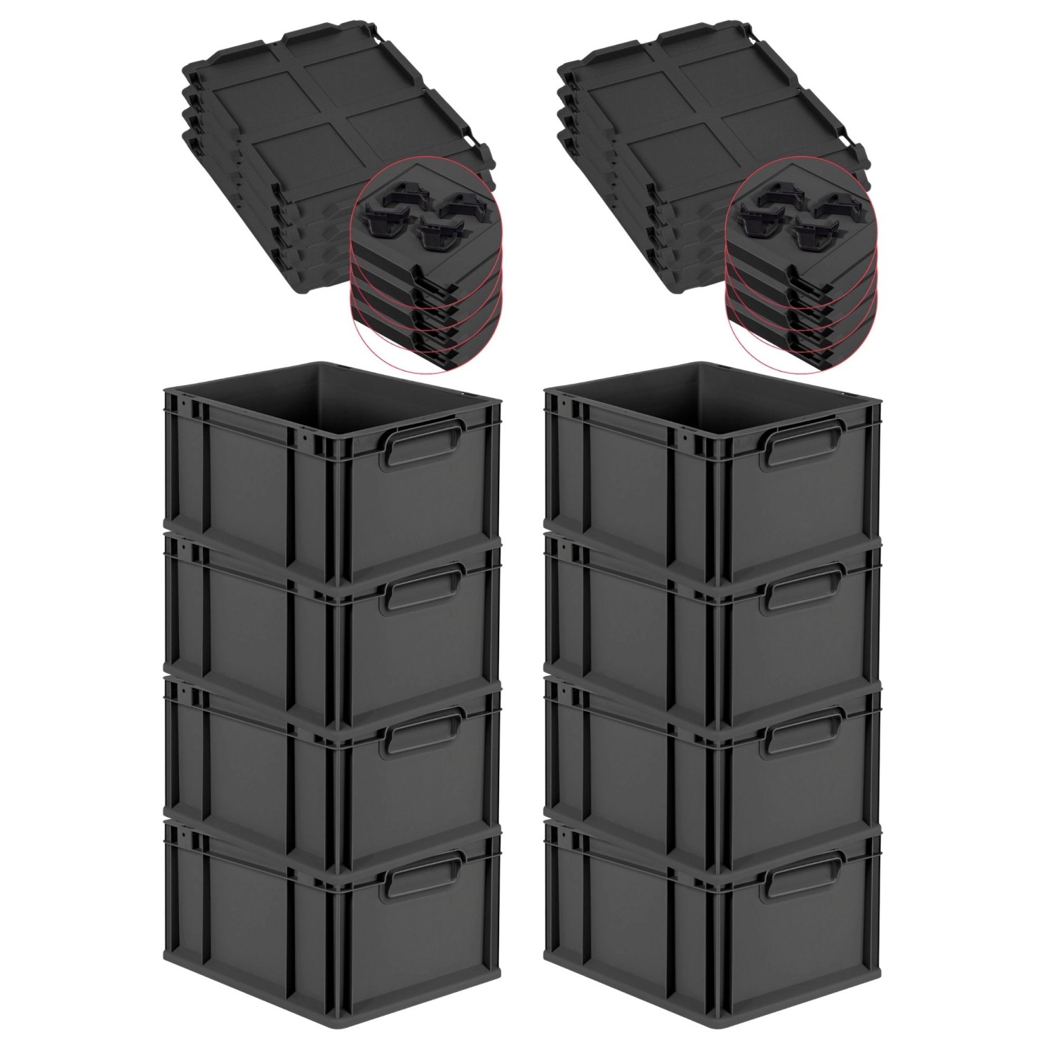 PROREGAL SuperSparSet 8x Eurobox Nextgen Grip Mit Auflagedeckel Und Schwarz günstig online kaufen