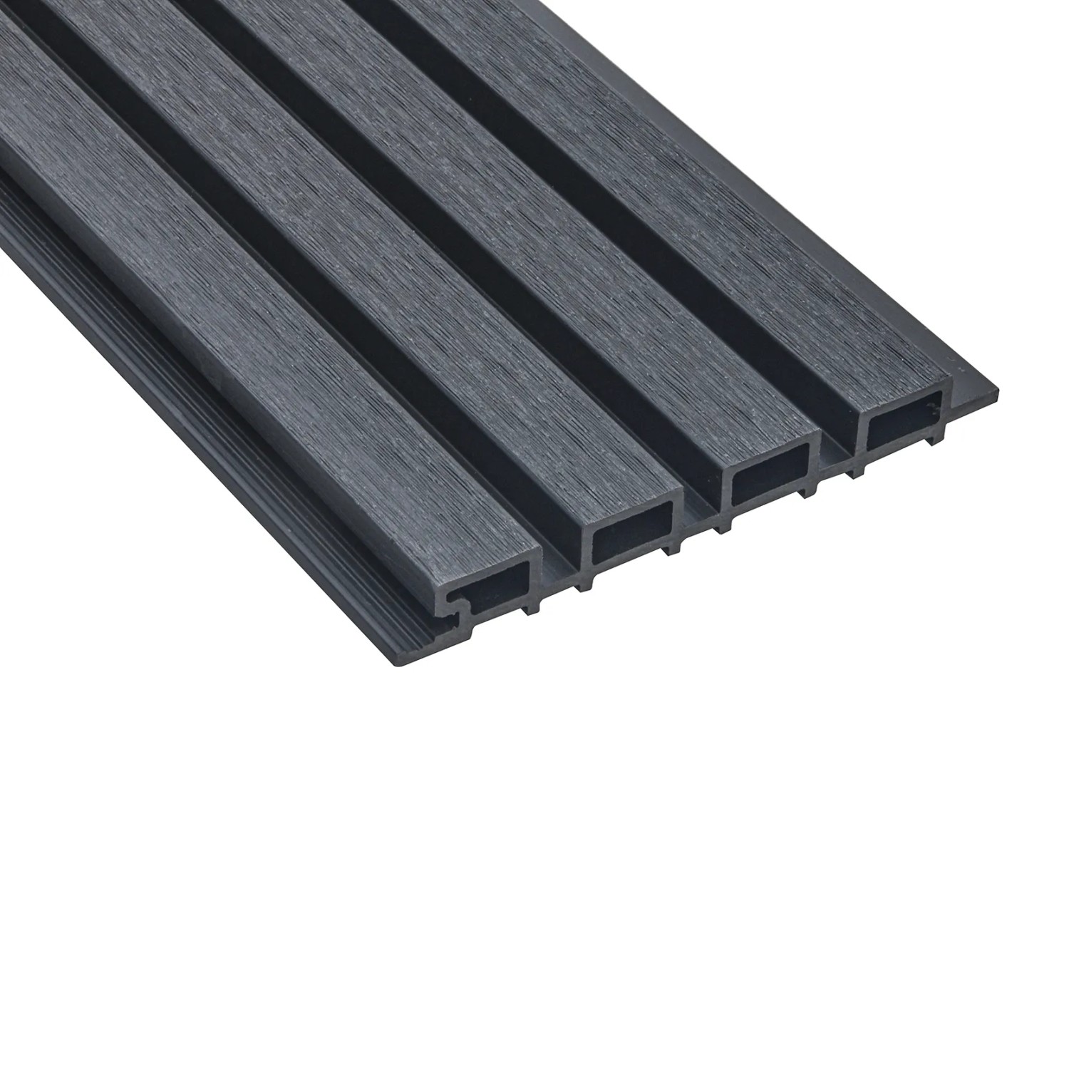 WPC Fassadenverkleidung DUVAR, 40m², Anthrazit, Detailansicht der Holzoptik.