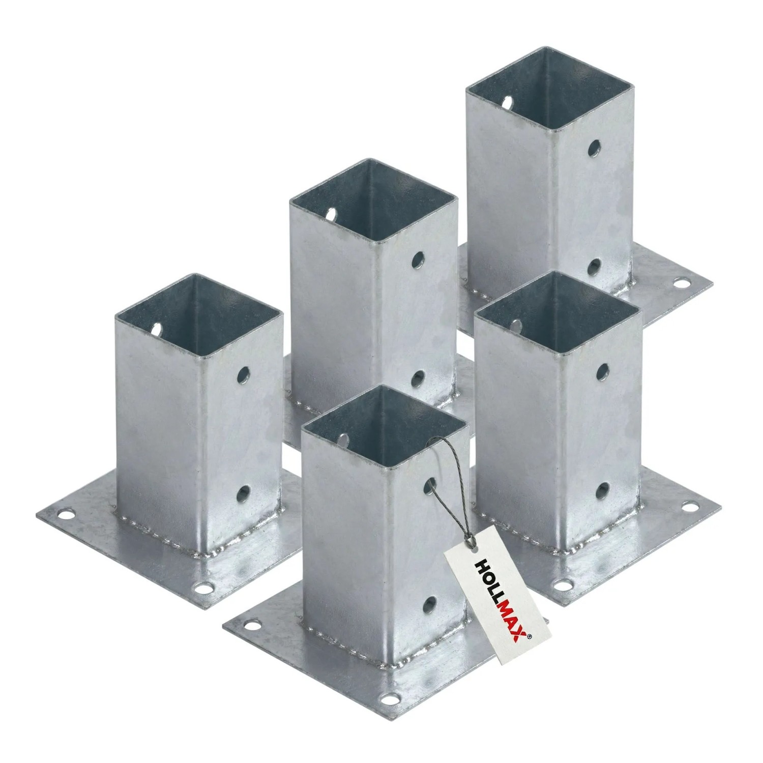 HOLLMAX 5 Stk. Aufschraubhülse/Pfostenträger 71 mm Verzinkt Silber für Vierkantpfosten