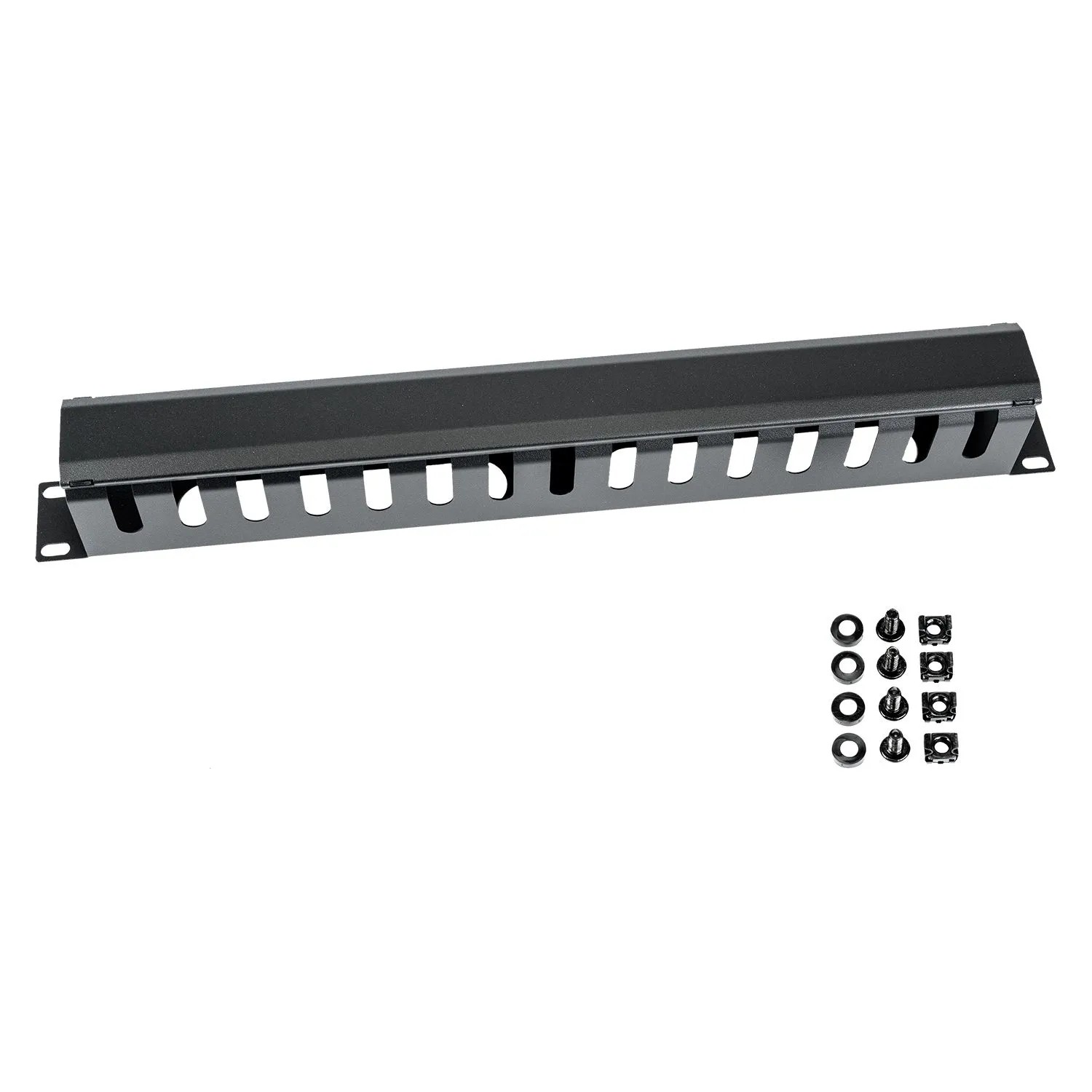 HMF 65451-02 Kabelmanagement mit Abdeckung für Serverschrank 19 Zoll 1 HE Schwarz