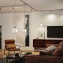 Grauer Textilschirm Paulmann Verona für URail Pendel im modernen Wohnzimmer mit LED-Schienensystem.