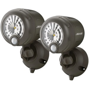 Mr. Beams LED-Außenstrahler, 2er-Pack, braun, mit Bewegungsmelder für den Außenbereich.