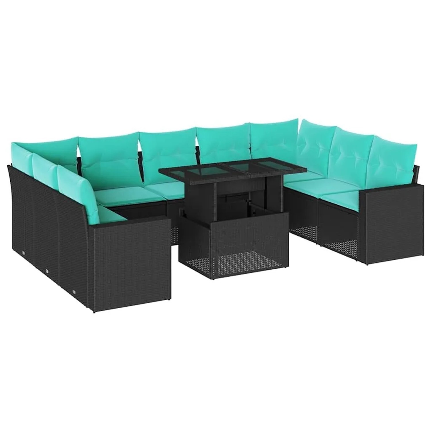 vidaXL 10-Tlg Gartensofa-Set mit Kissen Schwarz Polyrattan 3267477 günstig online kaufen