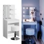 Weißer Vicco Schminktisch Isabelle mit LED, Spiegel und Hocker, ideal für die Beauty-Ecke.